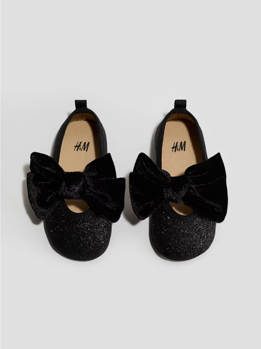 H&M Black Glitter Bow Slip-On Kids Dress Shoes 7.5 Toddler